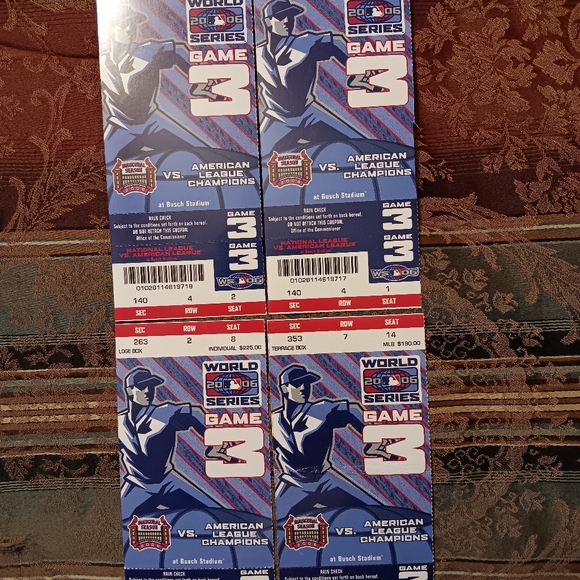 (4) Four 2006 World Series Game 3 Tickets St. Louis Cardinals Vs. Detroit Tigers - Picture 2 of 9